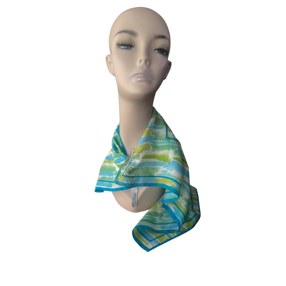 Oscar by Oscar de la Renta Vtg Silk 80's Scarf Blue Green Watercolor Square 21"